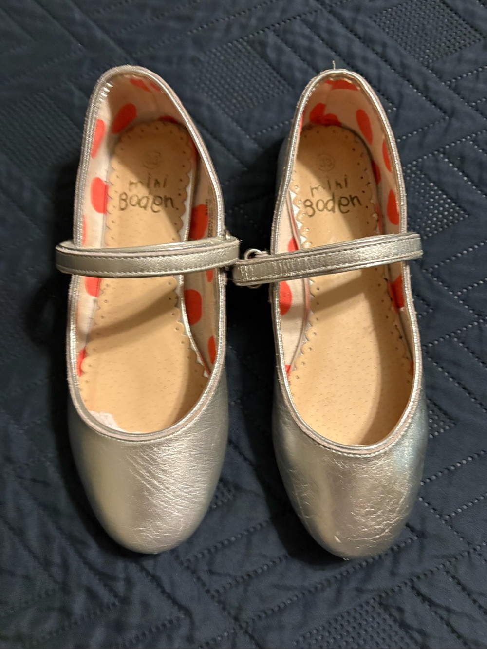Mini Boden Girls' Silver Mary Jane Dress Shoes Size 33/1.5-2 US